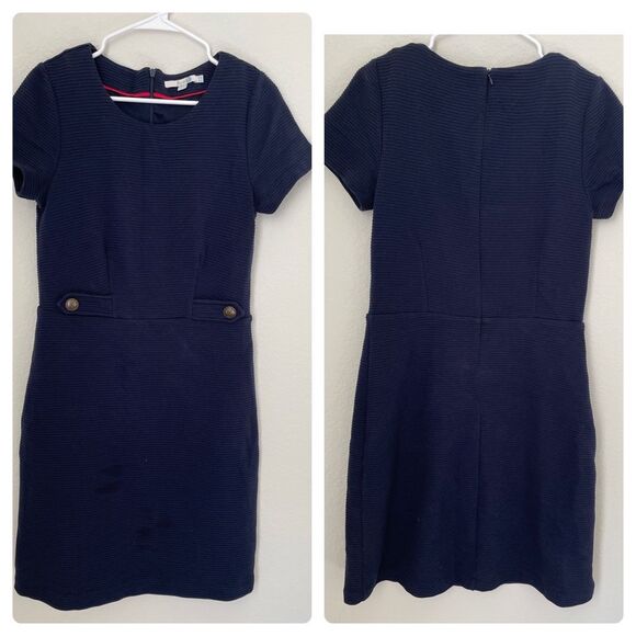 Boden Navy Blue Short Sleeve knit Dress MIDI length size 10 Regular Large L - Picture 1 of 9